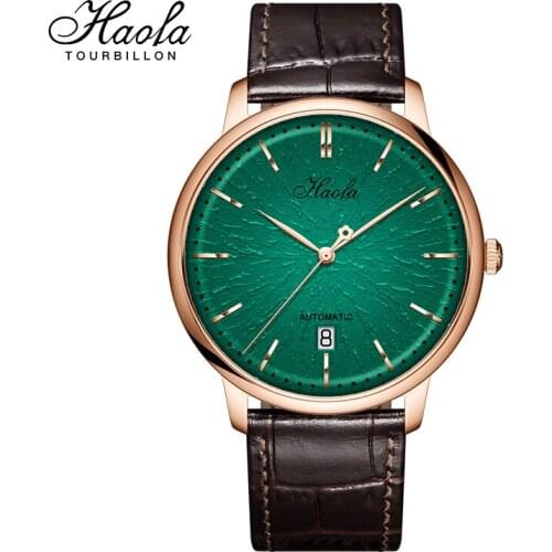 Haofa Luxury Brand Automatic Watch Men Mechanical Thin Dial Calendar Sapphire Wristwatches Self Winding Waterproof Simple Clock