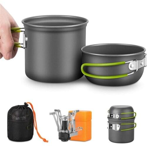 Outdoor Pot Mini Gas Stove Sets Camping Hiking Cookware Picnic Cooking Set Non-stick Bowls With Foldable Spoon Fork Knife