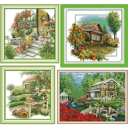 Pastoral Style Series DIY Cross Stitch Kits 14CT Pattern Printed Counted DMC Fabric Chinese Needlework Embroidery Set Decoration