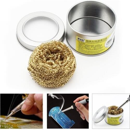 1PC Soldering Iron Tip Cleaner With Brass Wire Sponge No Water Needed Fast Clean Ball Pure Coppers Wire in Addition To Tin Balls