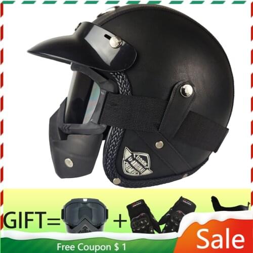 2020 New PU Leather retro Helmets 3/4 Motorcycle Chopper Bike helmet open face vintage motorcycle helmet