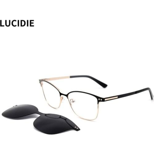 LUCIDIE 2021 New Rectangle Sunglasses Men Women Vintage Shades UV400 Driving Cat Eye Sun Glass Fashion Magnetic Clip Eyewear