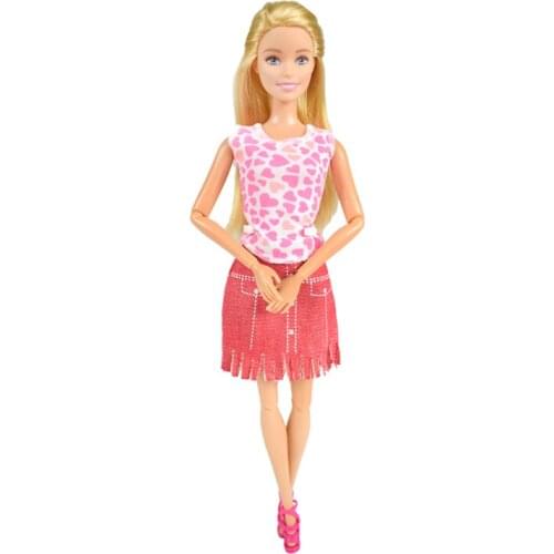 New Pink Printed Top +Red Skirt Casual Wear Skirt Doll Clothes Accessories for 12 Inch Doll Clothes Homemade Dress Girl Gifts