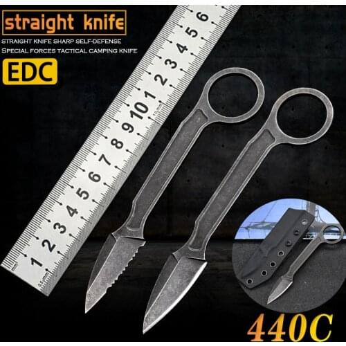440C straight knife outdoor knife defense rescue combat knife saber portable fruit knife camping cutting survival hunting knife