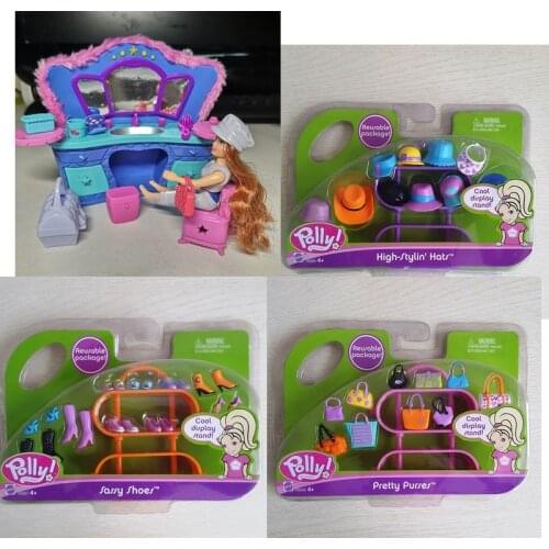 Genuine Polly Pocket Toy Mini Polly Dolls Dress Up Accessories Set Girls Party House Toys Caps Bags Shoes Playset for Kids Gift