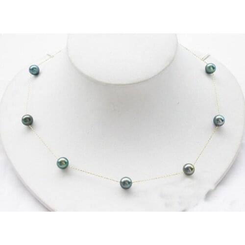 Perfect New Arriver Pearl Jewellery,18inches 8.5mm Round Black Color Freshwater Pearl Necklace,Gold Chain Necklace,Free Shipping