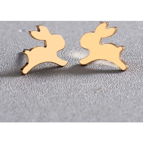 Chandler Lovely Vivid Running Rabbit Earring For Women Animal Studs Stainless Steel Geometric Bunny Funny Everyday Pop Jewelry