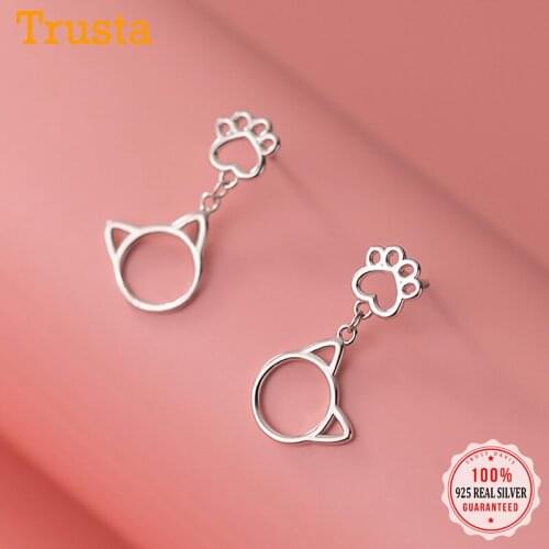 TrustDavis New Real 925 Sterling Silver Fashion Sweet Cats Paw Stud Earring For Women Wedding Party Fine S925 Present DA57