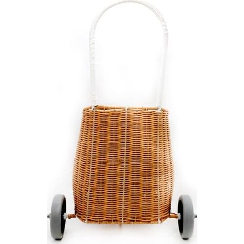 Pull Basket Childrens Toy Doll Stroller Play Pretend Toy Two-wheeled Small Cart Toy Baby House Push-pull Car Toys
