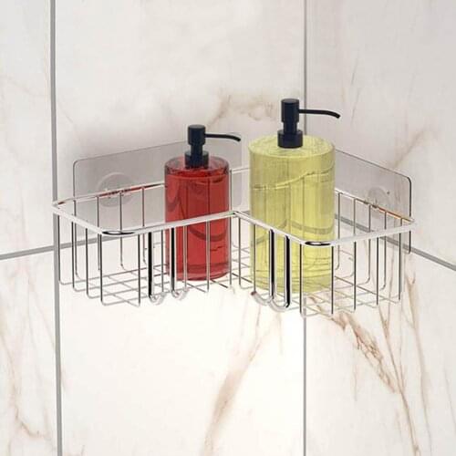 Stainless Steel Corner Basket Bathroom Shampoo Holder Cosmetic Storage Racks Shower Caddy Sheves With Hooks Bath Accessories