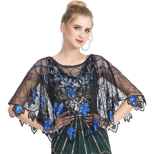 Lady Sequin Luxury Shiny Party Cape Women Elegant Bling Bling Amazing Evening Shawl Celebrity Formal Event Accessory Black