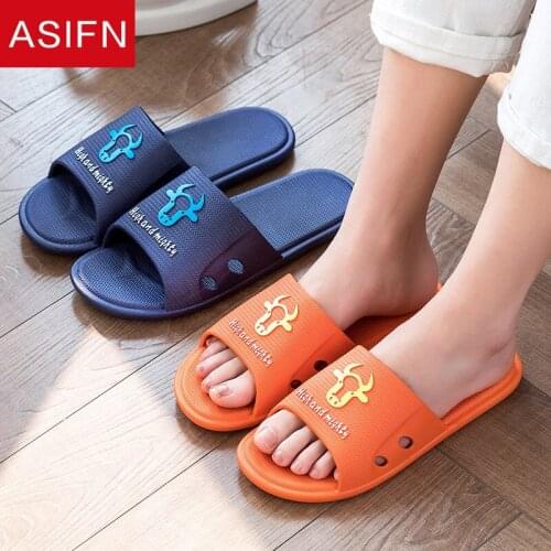 ASIFN New Sandals Summer Slippers Women Cartoon Cute Bull Head Bathroom Non-slip Couple Indoor Soft Bottom Home Bath Slides