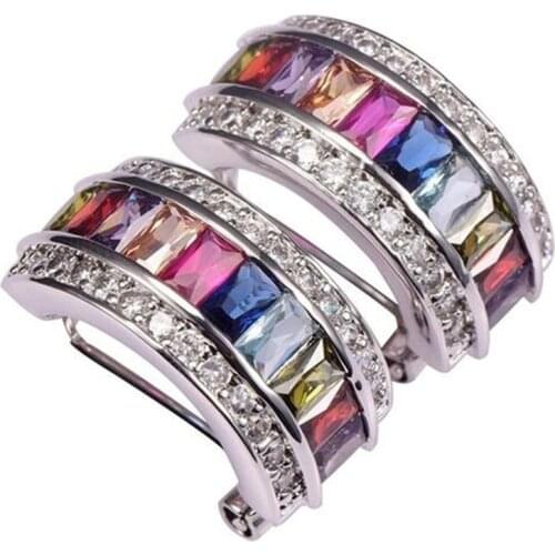 Romantic Multicolor Crystal Zircon Brincos Hoop Earrings for Women Jewelry Wedding Statement Earings Engagement Accessorise