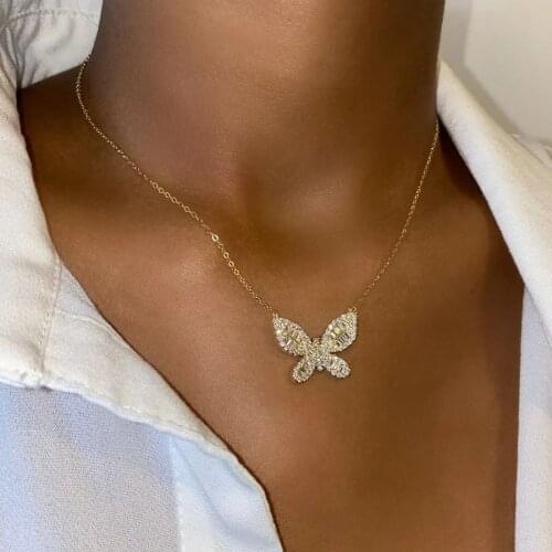 Top fashion delicate Hollow animal Butterfly Charm Choker Necklaces with clear bling white CZ for Women new design party Jewelry