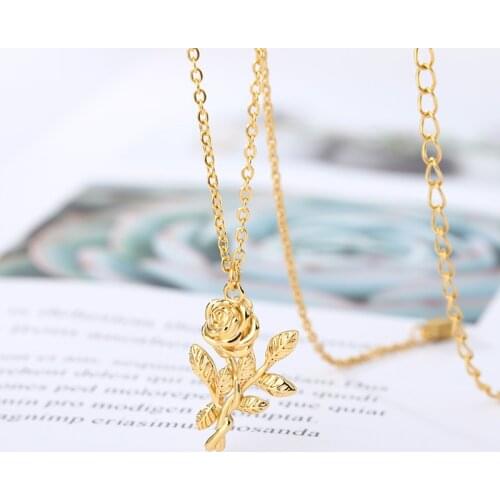 Rose Flower Necklace For Women Stainless Steel Necklace Gold Chain Necklace Fashion Jewelry Choker Pendant Necklaces Gift