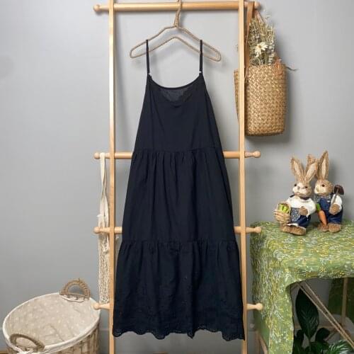 New Spring Summer Women Sling Dress Japan Style Mori Girl Fresh Embroidery Cotton linen Loose Dress