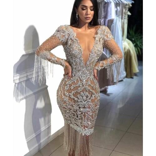 New spring and summer sequined dress with long sleeves, beautiful sexy shiny evening dress