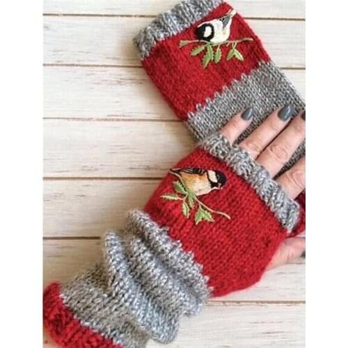 1 Pair Warm Autumn Winter New Hot Sale Women Half-Finger Gloves Fashion Warmth Stitching Embroidery