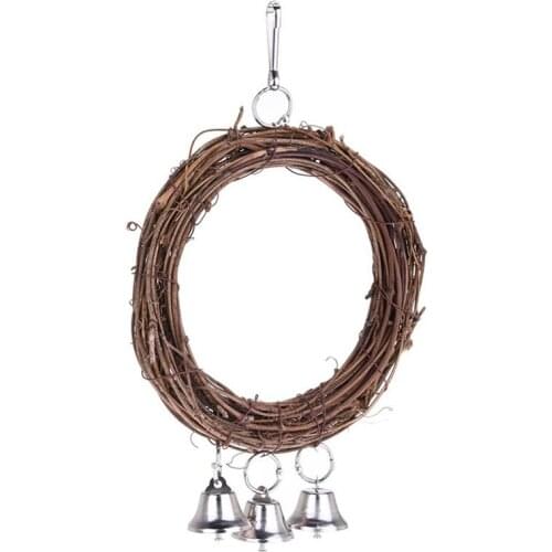 1pc Bird Toy Round Bird Swing Rattan Toy Funny Parrot Swing Perch Hanging Parrot Stand With Bell Pet Supplies
