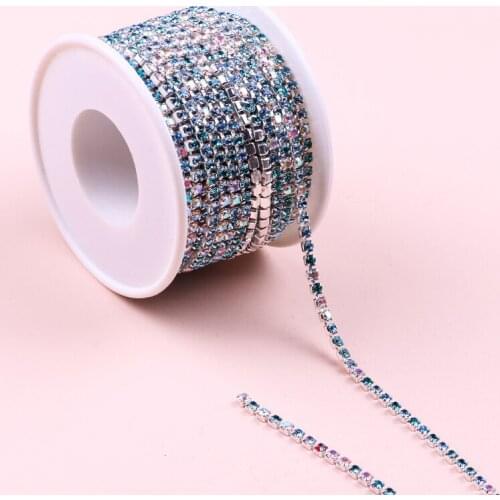 10 Yard/Roll High Density Hot Sale 2/2.5/2.8/3mm Flatback Colorful Rhinestone Chain For Decor Craft Sewing Clothes Accessories