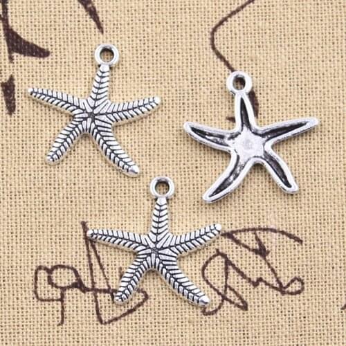 20pcs Charms Starfish Sea Star 24x25mm Antique Silver Color Pendants DIY Crafts Making Findings Handmade Tibetan Jewelry