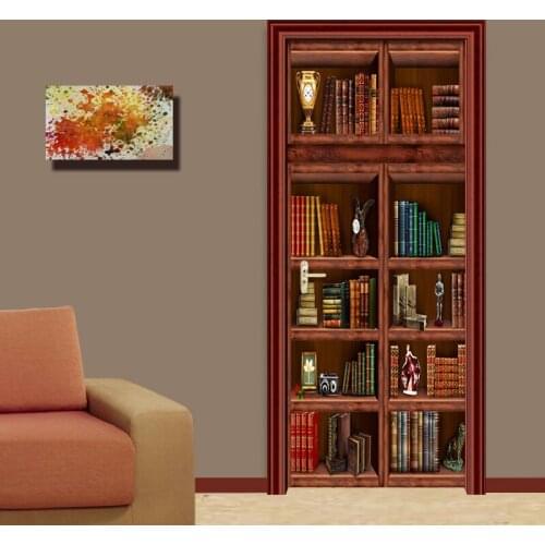 3D Wallpaper Chinese Style Bookshelf Mural Living Room Study Creative Door Sticker PVC Self-Adhesive Waterproof Papel De Parede