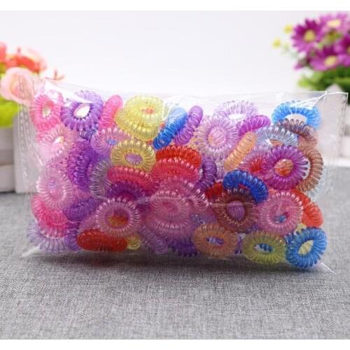 50 Pcs Small Telephone Wire Line Cord Transparent Colorful Headbands Rubber Bands Elastic Hair Bands Girl Scrunchy for Hair Ties