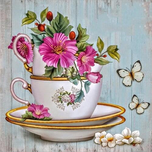 DIY 5D Diamond Painting Coffee Cup & Flower Butterfly Full Round Diamond Embroidery Rhinestones Cross Stitch Mosaic Decor Gift