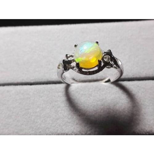 Genuine Natural Fire Opal Semi-Precious Stone Women Femme Charm 925 Sterling Silver Wedding Engagement Ring Size 8