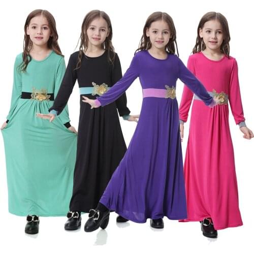 Muslim Children Abaya Girls Long Robe Gowns Dress Kimono Jubah Ramadan Islamic Clothing Middle East Moroccan Arab Caftan Kaftan