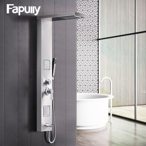 Fapully Rainfall Shower Panel Rain Brushed Nickel With Body Massage System Faucet with Jets 304 Stainless Steel Hand Shower Set