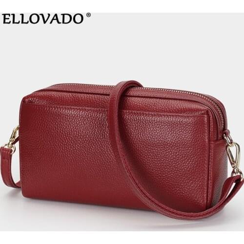 Ellovado Soft Genuine Leather Luxury Shoulder Purses Bags Women Fashion New Style Designer Ladies Crossbody Bags For Women