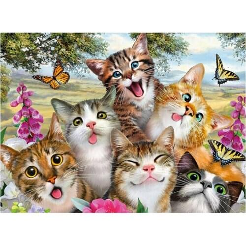 GELANYOUPIN Full Round Drill 5D DIY Diamond Painting "Cute cats" 3D Embroidery Cross Stitch Mosaic Decoration Gift