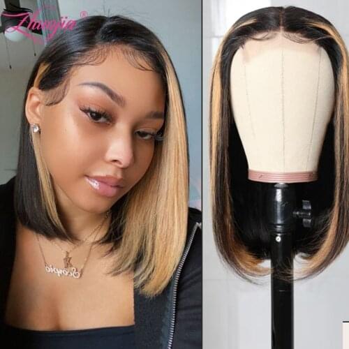 Highlight Straight Lace Front Wig Short Honey Blonde Bob Wig Brown Bob Femme Human Hair Wigs For Women Pre Plucked Burgundy Wig
