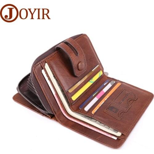 JOYIR Genuine Leather RFID Vintage Wallet Men With Coin Pocket Short Wallets for Card Holders Man Purse Male Money Bag Quality