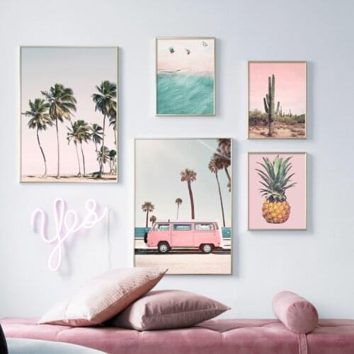 Cactus Pink Car Palm Tree Beach Pineapple Wall Art Canvas Painting Nordic Posters And Prints Wall Pictures For Living Room Decor
