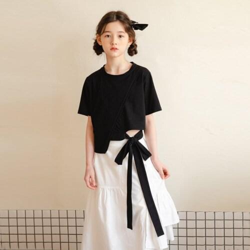 Skirt and Top Set for Teens Girls Summer Clothes Kids Casual Pure Cotton Short Sleeve T-Shirts + Loose Skirt 2Pcs Outfits 4 14 Y