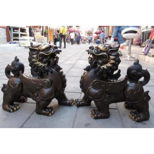 Royal Palace Bronze Copper Feng Shui Evil Foo Dog Lion brave troops Kirin Statue