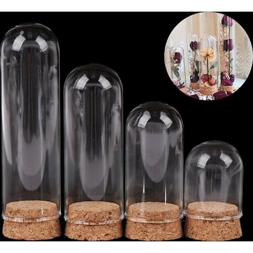 1pcs 4/6/8/10CM Doll Glass Dome Display Wood Cork Bell Jar With Wooden Base Decoation Craft Table Decoation Craft