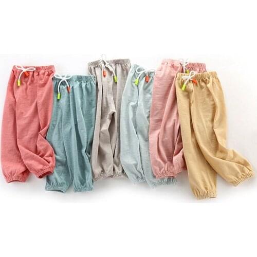 Summer Children Boys Girls Pants Cotton Thin Breathable Prevent Mosquito Candy Color