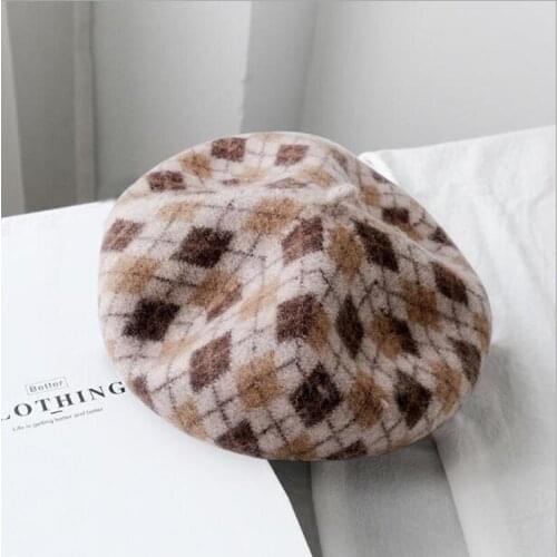 2019 Hot Women Winters Beret Womens Plaid Artist Painter Cap Classic Wool Felt Warm French Berets Hat Beanie 9 Colors