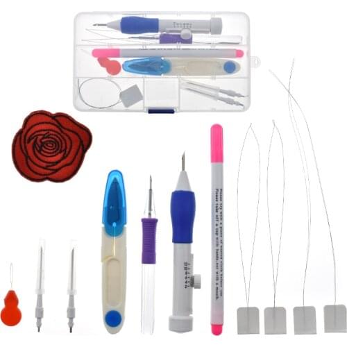 Hot Magic Embroidery Pen Punch Tool Kit Embroidery Stitching Punch Pen Set with Scissors For Embroidery Threaders DIY Sewing