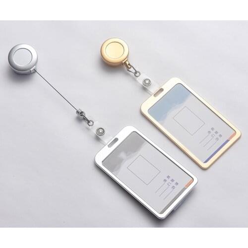 Metal Vertical Staff Work Permit Card Holder Hospital Doctors Nurses Employees Card Cover with Retractable Badge Reel Clip