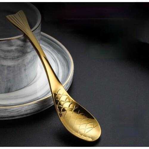 Cute Fish New Kitchen Dessert Spoon Stainless Steel Coffee Milk Spoon with Long Handle Spoon Gold-plated Dessert Spoon