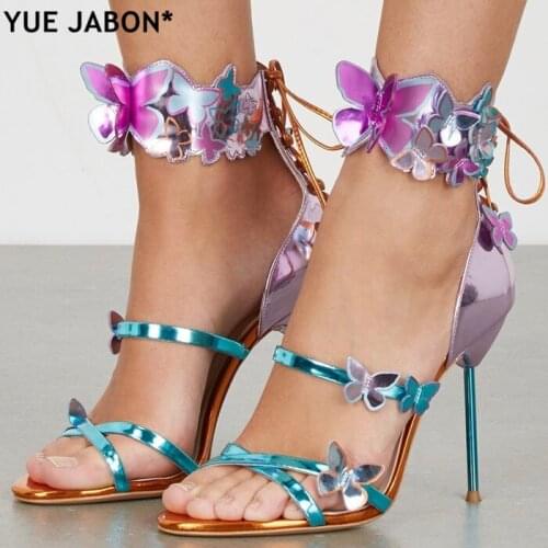 Newest Lace Up Mixed Colors Sweet butterfly decor Harmony Metallic Leather Turquoise strap belt Zapatos Mujer Shoes High Heels