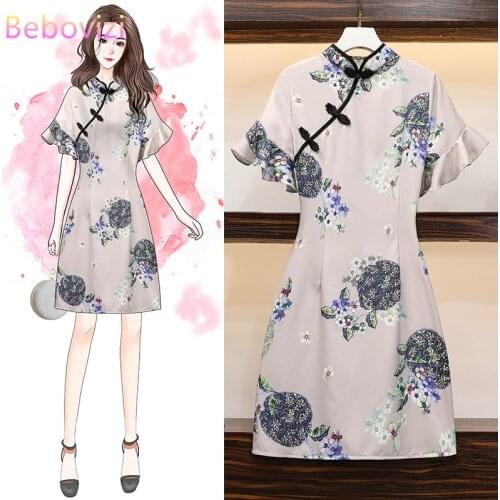 2020 New M-4XL Plus Size Vintage Short Sleeve Summer Cheongsam Dresses Chinese Traditional Qipao Casual Party Women Midi Dress