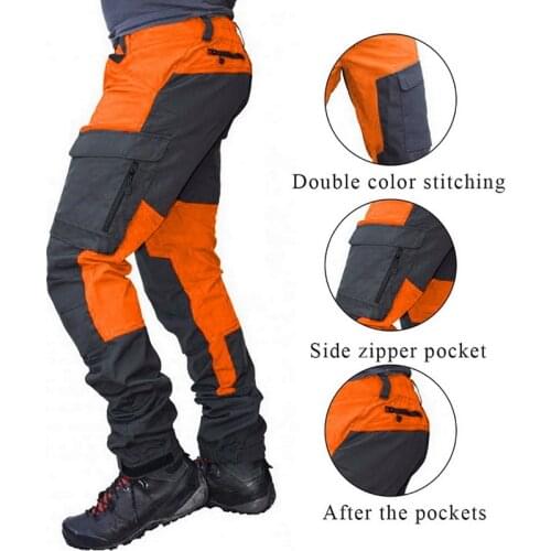 New Casual Men Fashion Color Block Multi Pockets Sports Long Cargo Pants Work Trousers for Men Outdoor Straight Pant Cargo Pants