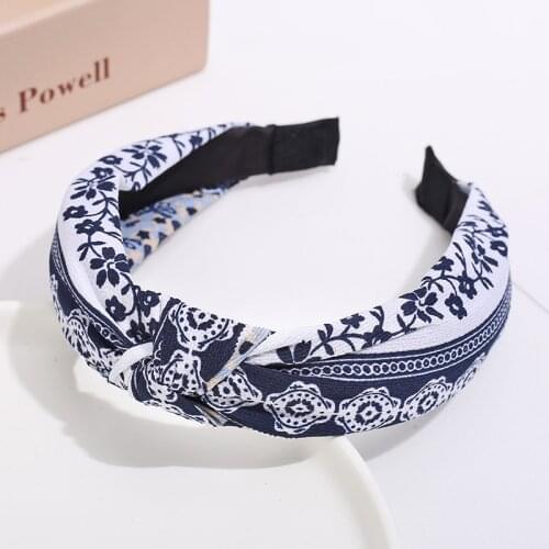 Fashion Flower Knotted Headband Women HairBand Blue and white porcelain Hair Hoop Girls Hair Accessories FG109