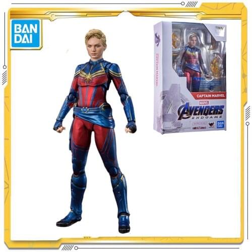 Original BANDAI Marvel Avengers: Endgame SHF Captain Marvel Anime Action Figur Toy for Child Halloween Gift