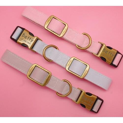 Personalized Dog Collar Nylon Small Large Dogs Puppy Collars Engrave Name ID for Small Medium Large Pet Pitbull Chihuahua Pink